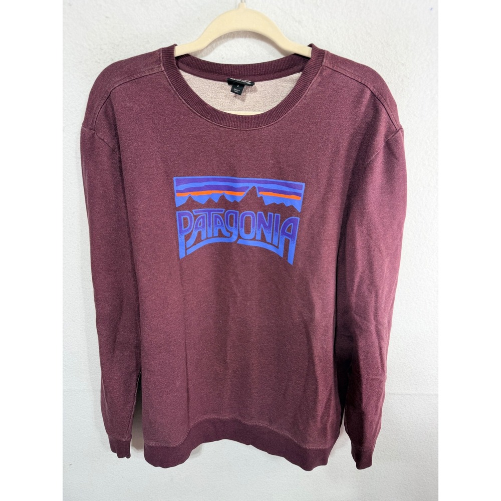 Patagonia Sweatshirt Fitz Roy Logo Graphic Cotton Pullover Mens L Burgundy
